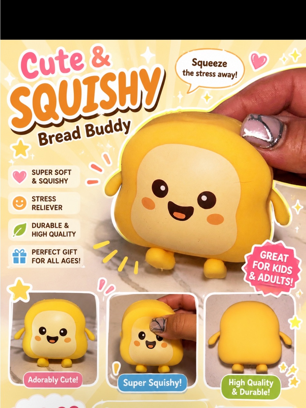 Cute Yellow Toast Character Squishy Toy